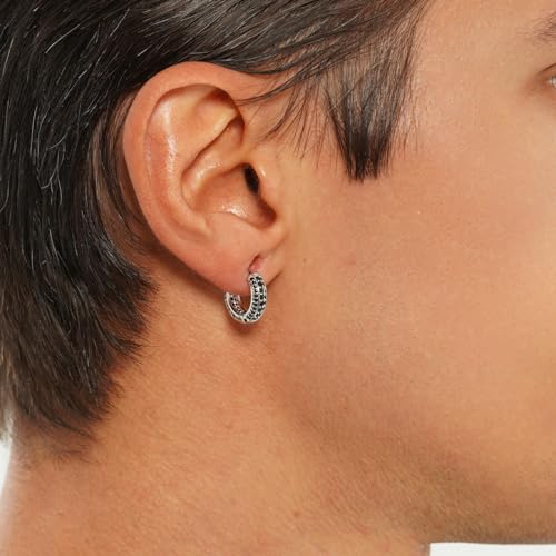 Iced Out Hoop Earrings Cubic Zirconia Huggie Cartilage Cuff Hypoallergenic 14K Gold Plated Luxury Fashion Round Circle Earrings For Men Women - color: 01 SilverBlack