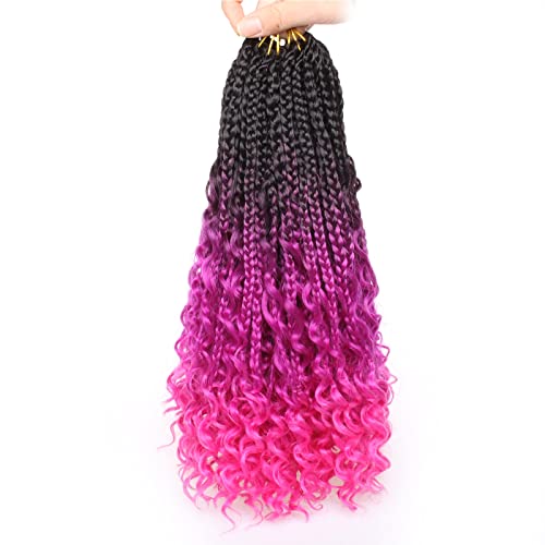 Unionbeauty 8PCS Boho Box Braids with Curly Ends Butterfly Bohemian Hippie Braids Crochet Hair 14Inch Goddess Box Braids Pre-looped Ombre Purple Synthetic Braiding Hair Extension for Black Woman 3/3# - color: 33#, size: 14 Inch (Pack of 8)