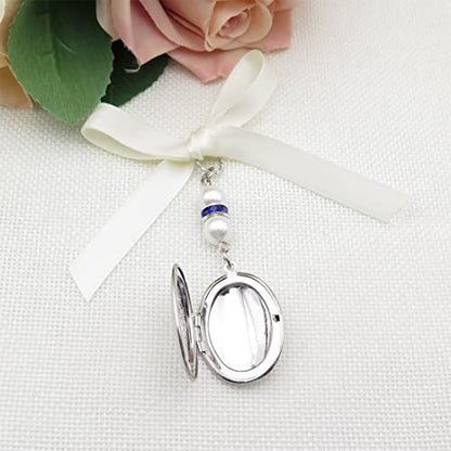 IDLAN Locket for Bouquet - Memorial Wedding Gift Bride Pendant Keepsake Something Blue - style: Oval Locket