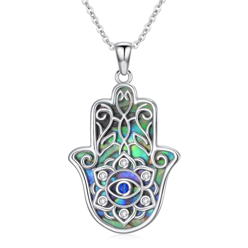 Hamsa Necklace 925 Sterling Silver Evil Eye/Lotus Flower/Star of David/Chai/Yin Yang Hamsa Hand Pendant Jewelry Hand of Fatima Gifts for Women - style: Lotus Hamsa