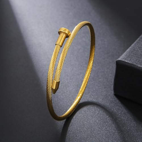 18K Gold Plated Stackable Love Bangle Bracelet Set for Women - 3 Pcs Stainless Steel Chain Bracelet Cubic Zirconia Tennis Bracelet Gold Bangle Set Gift for Wife - color: Tennis Love Bracelet