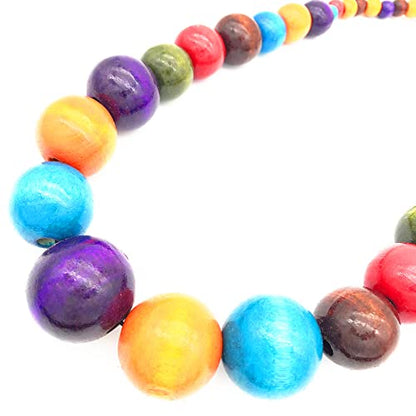 Colorful African Wooden Beaded Choker Neckalce Drop Dangle Earrings Set Chunky Strands Beads Large Bib Collar for Women 60's 70s Wedding Bohemain Jewelry - color: wood
