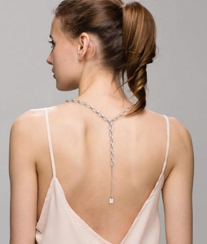 Aobei Pearl 18K Gold or Platinum Long Chain Necklace for Women Chunky Statement Chain Link Necklace Adjustable Geometric Open Chain Layering Jewelry - color: Platinum Oval Chain