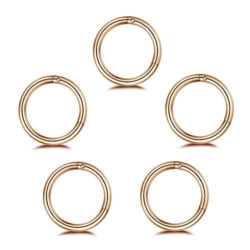 5Pcs Stainless Steel 16G 18G Sleeper Hoop Earrings for Women Men Septum Hinged Clicker Nose Lip Ring Helix Daith Cartilage Tragus Piercings Tiny Small Huggie Hoops Hypoallergenic Sensitive Ears Jewelry - style: 8mm in rose gold-16G