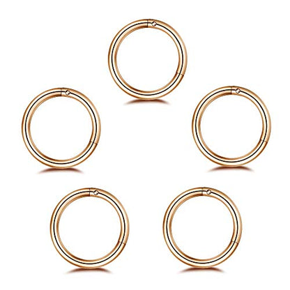 5Pcs Stainless Steel 16G 18G Sleeper Hoop Earrings for Women Men Septum Hinged Clicker Nose Lip Ring Helix Daith Cartilage Tragus Piercings Tiny Small Huggie Hoops Hypoallergenic Sensitive Ears Jewelry - style: 8mm in rose gold-16G