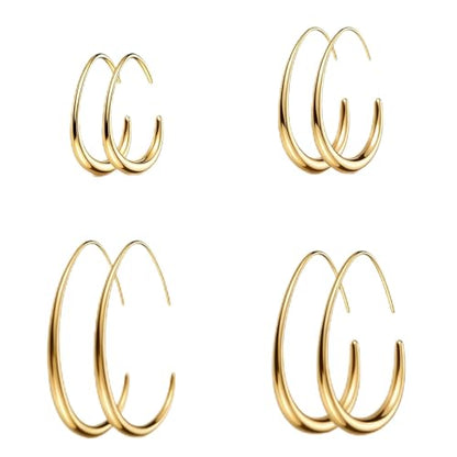 4 Pairs Gold Hoop Earrings for Women | 14K Gold Plated Hypoallergenic Small Large Earrings Set, Lightweight Stainless Steel Hoops - color: Metallic