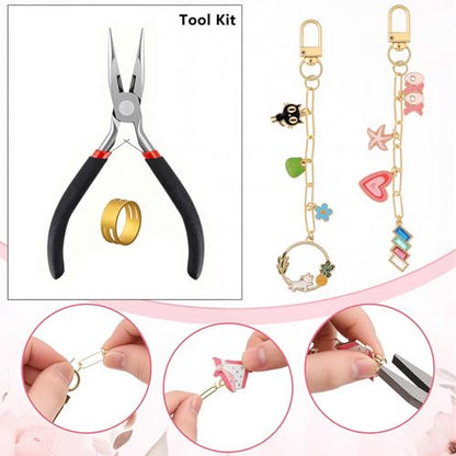 XUHAO7 263Pcs DIY Keychain Craft Kit - Make Your Own Keychains | DIY Jewelry Making Kit with Tools, Charms & 5 Velvet Pouches, Beginner-Friendly Craft Supplies for Personalized Gifts - size: 263pcs