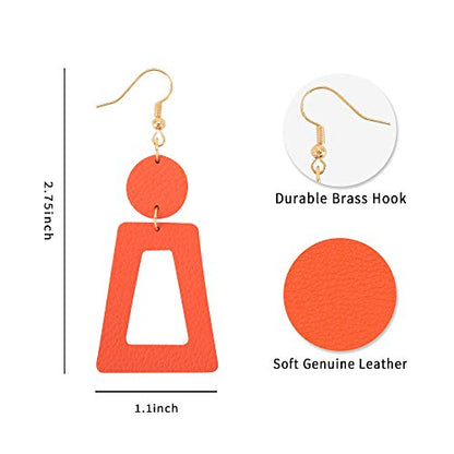 KINIVA Leather Dangle Earrings for Women Trendy, Lightweight Leaf Circle Lightning Earrings Drop, Jewelry Gifts for Women - color: 83 Orange