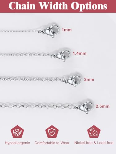 FOCALOOK Womens Chain Necklace, 1/1.4/2mm Thin Cable Link Necklace Chain | Hypoallergenic 316L Stainless Steel, Non Tarnish, Sturdy Chain for Pendants, 14K Gold Plated/Silver/Rose Gold/Black, 14-30" - color: 1mm Silver, size: 30 Inch