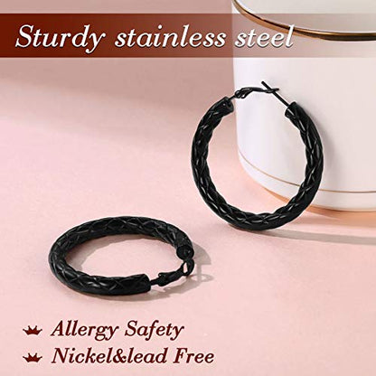 FindChic Chunky Hoop Earrings for Women, Silver/Black/14K Gold Plated Crossover Patterned Hollow Tube Rounded Loop Earrings, 30mm/40mm/60mm/80mm Hoops with Custom Name Options and Gift Box - color: a.Black, size: 40MM