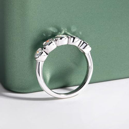 Moissanite Eternity Rings, S925 Sterling Silver Anniversary Band for Women - style: 5 Stones Round-Cut