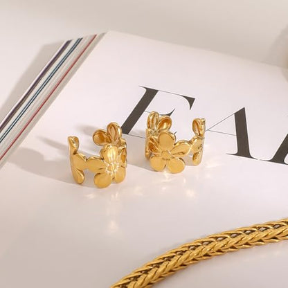 Exquisite C Shape Flower Ear Clips Fashionable 18K Gold Plated Bloom Cuff Earrings Non Pierced Ear Cartilage Clip on Wrap Hoop Fake Earrings for Women Jewelry Gifts