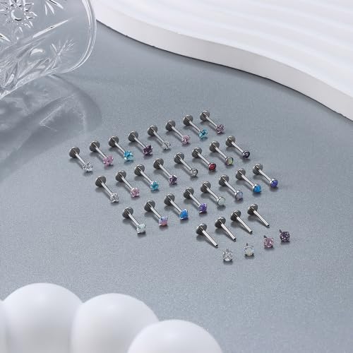 Besteel 28Pcs Threadless Nose Rings Studs Set Surgical Steel Lip Nostril Labret Medusa Piercing Jewelry Push in Tragus Conch Helix Flat Back Earrings for Women Men 16G 18G 20G 6/8mm - style: 18G-8MM