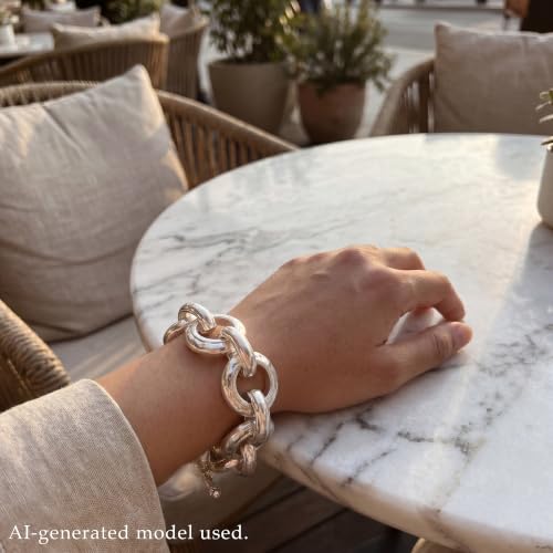 18K Gold Plated Hammered Toggle Bracelet for Women | Chunky hammered statement bracelet with a toggle closure and 3 adjustable sizes, designed for everyday wear and gifting - style: Style Four