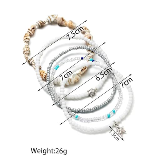 Boho Shell Ankle Bracelet Set for Women Adjustable Gold Plated Stackable Hawaiian Beach Vacation Pearl Seashell Starfish Foot Jewelry Gifts - color: Set A
