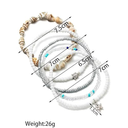 Boho Shell Ankle Bracelet Set for Women Adjustable Gold Plated Stackable Hawaiian Beach Vacation Pearl Seashell Starfish Foot Jewelry Gifts - color: Set A