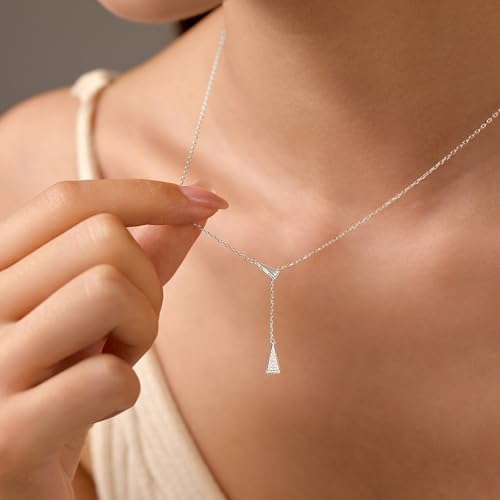 925 Sterling Silver Lariat Necklace for Women | Long 14K Gold Plated Y-Shaped Pearl Necklace CZ Crystal Ball Sparkle Necklace for Mother Daughter Bride Wedding Jewelry - color: Style 2-Sliver