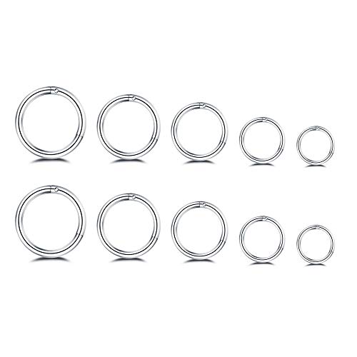 5Pairs Surgical Stainless Steel 16G Sleeper Cartilage Daith Tiny Small Hoop Earrings Mini Septum Hinged Clicker Nose Ring Helix Tragus Piercings Unisex Fashion Huggie Hoops Set 6-14MM - color: Silver