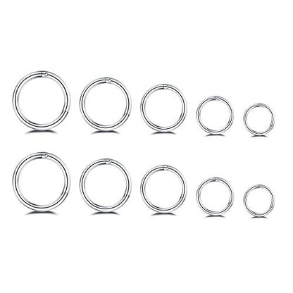 5Pairs Surgical Stainless Steel 16G Sleeper Cartilage Daith Tiny Small Hoop Earrings Mini Septum Hinged Clicker Nose Ring Helix Tragus Piercings Unisex Fashion Huggie Hoops Set 6-14MM - color: Silver