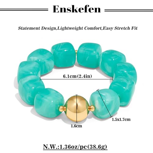 Multicolor Chunky Beaded Bracelet for Women Bold Acrylic Resin Stretch Bracelet Summer Beach Statement Bracelets Trendy Elastic Bangle Jewelry - color: Bead bracelet-lake blue