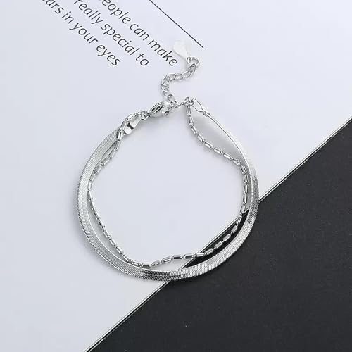 Double Layer Chain Bracelet for Women - Dainty Layered Snake Chain Link Bracelets - Minimalist Adjustable Ankle Bracelet Jewelry Gifts