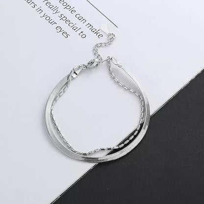 Double Layer Chain Bracelet for Women - Dainty Layered Snake Chain Link Bracelets - Minimalist Adjustable Ankle Bracelet Jewelry Gifts