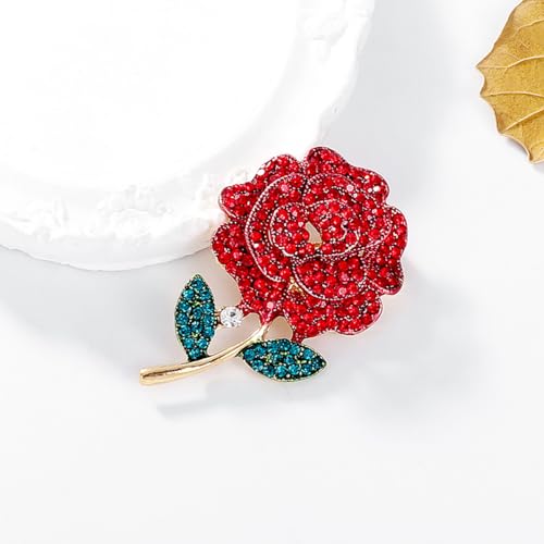 Rhinestone Flower Pin Camellia Drop Oil Brooch Big Large Rose Bouquet Brooch Pin Pearl Daisy Peony Brooch Lapel Pins Elegant Clothing Hat Bag Skirt Accessories for Women - color: Red1