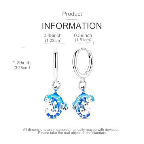 925 Sterling Silver Dangle Whale Shark Butterfly Bow Earrings for Women | Hypoallergenic Huggie Hoop Drop Cross Earrings for Sensitive Ears, Cubic Zirconia Statement Trendy Jewelry Birthday Gifts - color: Glazed Gecko Earring