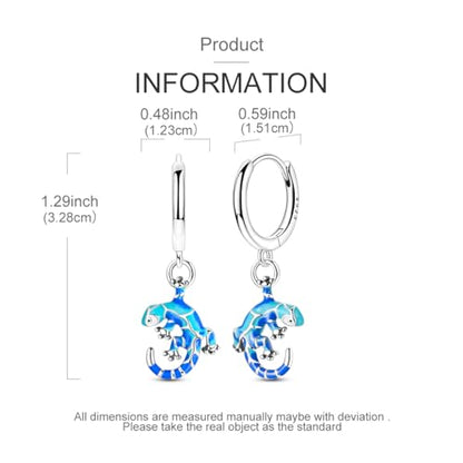 925 Sterling Silver Dangle Whale Shark Butterfly Bow Earrings for Women | Hypoallergenic Huggie Hoop Drop Cross Earrings for Sensitive Ears, Cubic Zirconia Statement Trendy Jewelry Birthday Gifts - color: Glazed Gecko Earring