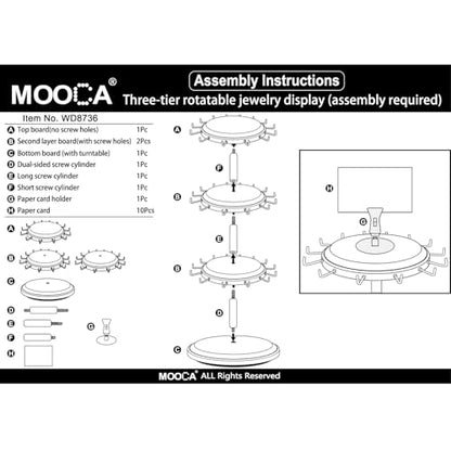 MOOCA 3-Tier Rotating Bracelet Display Stand with 42 Hooks, Jewelry Holder | 3-tier rotating wooden display with 42 hooks keeps bracelets, bangles, watches, and accessories organized and visible. - color: Brown, Round Shape