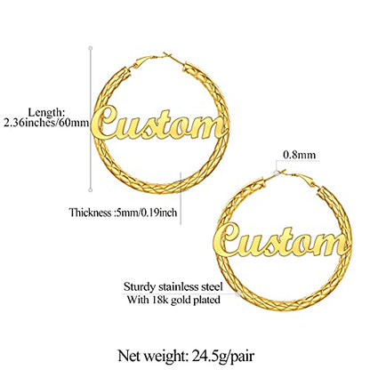 FindChic Chunky Hoop Earrings for Women, Silver/Black/14K Gold Plated Crossover Patterned Hollow Tube Rounded Loop Earrings, 30mm/40mm/60mm/80mm Hoops with Custom Name Options and Gift Box - color: f.Gold (Custom Name), size: 60MM