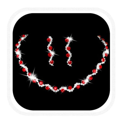 Bride Silver Necklace Earrings Set Crystal Bridal Wedding Jewelry Set Rhinestone Choker Necklace for Women and Brides - color: Red