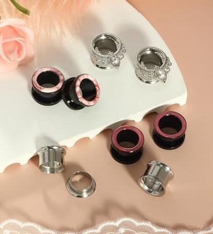 TIANCI FBYJS Stainless Steel Ear Tunnels Saddle Gauges For Ear Silicone Soft Flexible Earrings Gauge Plugs Expander Stretcher Body Piercing Jewelry 0g 2g 00g 1/2'' Set - style: 9/16''=14mm