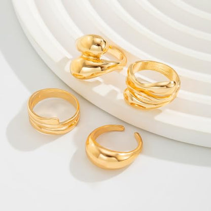CJIAYUJEW 3Pcs Big Chunky Gold Bangle for Women Silver Cuff Wide Bracelet Trendy Teardrop Wire Irregular Minimalist Jewelry - style: C-Gold