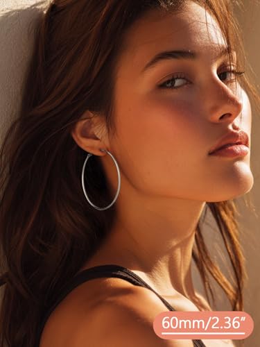 FaithHeart Silver/Black/Gold Stainless Steel Thin Hoop Earrings for Women | 2mm Wide Thin Large Hoop Earrings, Hypoallergenic Lightweight Trendy Jewelry, 20/30/40/50/60/70/80/90/100mm - color: Silver, size: 60mm/2.36"