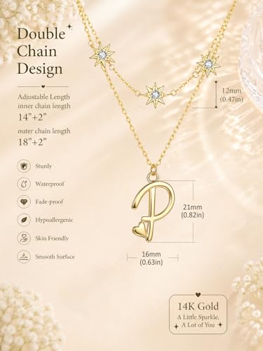 14K Gold A-Z Initial Lette Necklace Star Choker Women Necklace | Personalized Initial Jewelry, Meaningful Name Letter Gift for Women Wife Mom Friend, Perfect Present For Birthday/Anniversary - style: 14K Gold-P