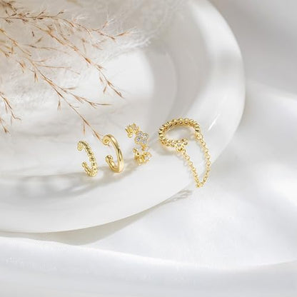 14K Gold Plated Ear Cuff Earrings for Women, Dainty Ear Cuffs Non Piercing Clip on Earrings Trendy Non pierced Cubic Zirconia Fake Hoop Earring Jewelry Sets for Women - color: Gold-5