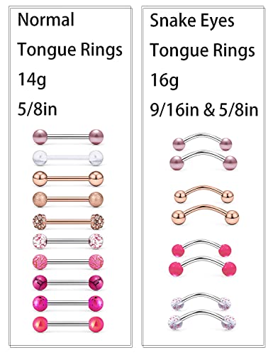 14G Tongue Rings Snake Frog Eyes Piercing Jewelry for Women Men Surgical Steel Plastic Tongue Rings - color: Rose Gold