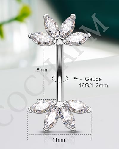 Lotus Rook Piercing Jewelry, 16G Eyebrow Rook Earrings, Stainless Steel Eyebrow Piercing Jewelry,Lobe Earrings 6/8MM - color: WG-8MM
