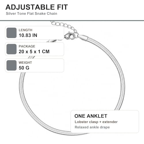 MYAROMA FINDINGS Stainless Steel Anklet for Women, Flat Snake Chain Ankle Bracelet, Gold and Silver Tone Options, PVD Waterproof Non Tarnish Ankle Bracelet