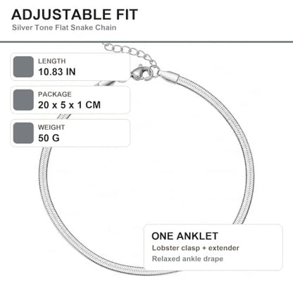 MYAROMA FINDINGS Stainless Steel Anklet for Women, Flat Snake Chain Ankle Bracelet, Gold and Silver Tone Options, PVD Waterproof Non Tarnish Ankle Bracelet