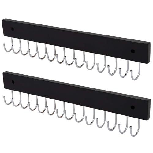 SCUNDA Wall Mounted Necklace Holder, Classic Style Necklace Holder, Tangle-Free Wall Jewelry Organizer with 28 Hooks(2 Packs,Black) - color: Black