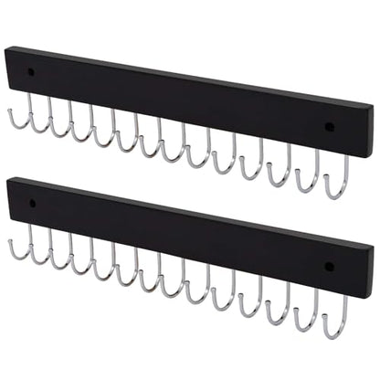 SCUNDA Wall Mounted Necklace Holder, Classic Style Necklace Holder, Tangle-Free Wall Jewelry Organizer with 28 Hooks(2 Packs,Black) - color: Black