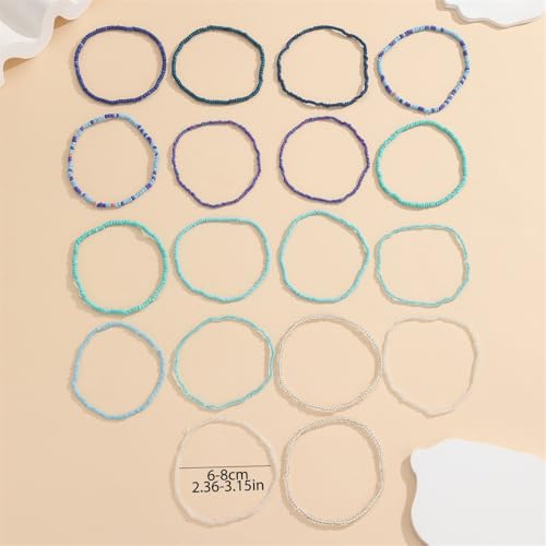 18Pcs Boho Stackable Beaded Bracelets for Women Colorful Handmade Multilayered Rice Beads Anklets Set Summer Beach Bohemian Jewelry Gift - color: Style 1 Blue