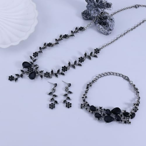 CSIYANJRY99 Silver Prom Jewelry Set Gold Wedding Jewelry Sets for Brides Necklace and Earring Bracelet Rhinestone Prom Party Costume Accessorie - color: A-Black
