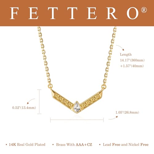 Fettero Dainty 14K Gold Plated Cubic Zirconia Necklaces for Women, Simple Bar Pendant Necklace, Mix-color Rainbow Jewelry Gold Necklace for Women Trendy Gifts - style: V Bar