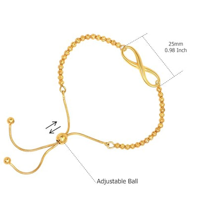 Charmsy 925 Sterling Silver Sliding Bolo Bracelet for Women | Women's Italian Handmade Adjustable Bolo Bead Ball Slider Bracelet - style: Yellow-Gold Infinity Beaded Bolo
