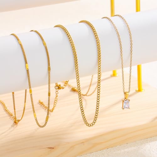 Layered Gold Necklaces for Women,18K Plated Gold Zirconia Necklace | Non Tarnish Trendy Jewelry Gift Cuban Chain Choker - color: color-1