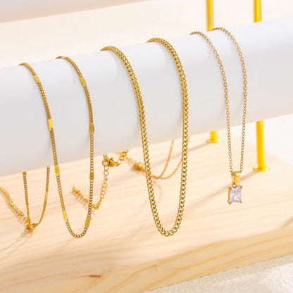 Layered Gold Necklaces for Women,18K Plated Gold Zirconia Necklace | Non Tarnish Trendy Jewelry Gift Cuban Chain Choker - color: color-1