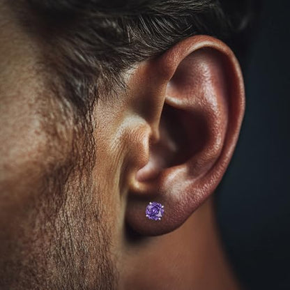 Zircon Flat Back Screw Hypoallergenic Surgical Steel Stud Earrings - color: Simply Purple, size: 1ct - 0.24 Inch (6mm)